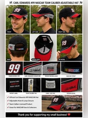 Carl Edwards #99 NASCAR Team Caliber Adjustable Hat Cap Black Roush Racing